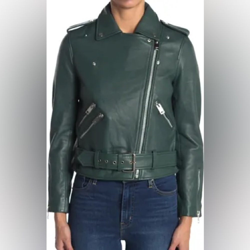 Walter Baker Teal Leather Biker Jacket